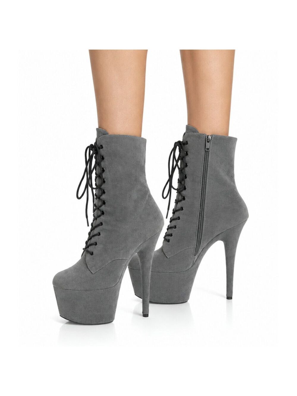 NIB Adore 1020FS Gray Vegan Suede 7" Stiletto High Heel Platform Ankle Boots